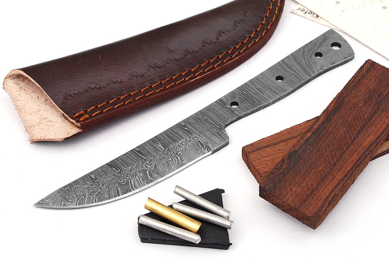 Damascus Knife Making Kit DIY Handmade Damascus Steel Includes Blank Blade, Pins, Leather Sheath, Handle Scales for Knife Making Supplies by ColdLand | NB115 - ColdLand Knives