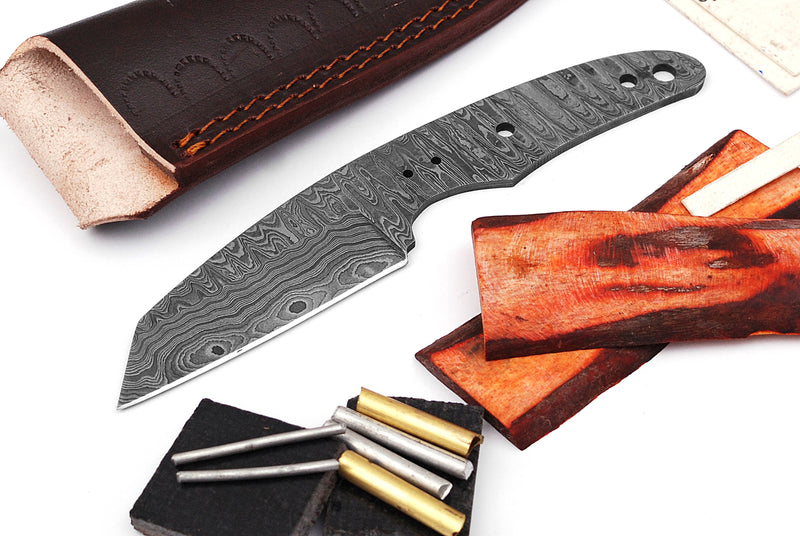 Damascus Knife Making Kit DIY Handmade Damascus Steel Includes Blank Blade, Pins, Leather Sheath, Handle Scales for Knife Making Supplies by ColdLand | NB116 - ColdLand Knives