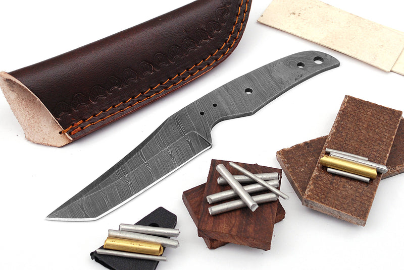 Damascus Knife Making Kit DIY Handmade Damascus Steel Includes Blank Blade, Pins, Leather Sheath, Handle Scales for Knife Making Supplies by ColdLand | NB117 - ColdLand Knives