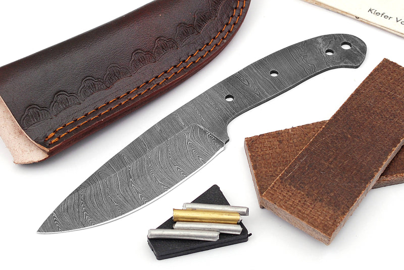 Damascus Knife Making Kit DIY Handmade Damascus Steel Includes Blank Blade, Pins, Leather Sheath, Handle Scales for Knife Making Supplies by ColdLand | NB118 - ColdLand Knives