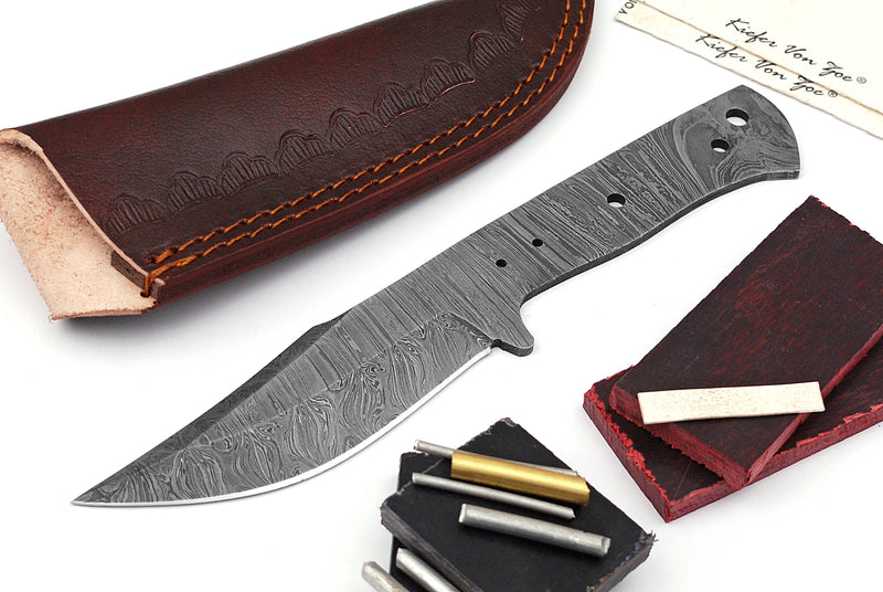 Damascus Knife Making Kit DIY Handmade Damascus Steel Includes Blank Blade, Pins, Leather Sheath, Handle Scales for Knife Making Supplies by ColdLand | NB119 - ColdLand Knives
