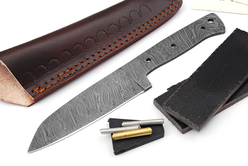 Damascus Knife Making Kit DIY Handmade Damascus Steel Includes Blank Blade, Pins, Leather Sheath, Handle Scales for Knife Making Supplies by ColdLand | NB120 - ColdLand Knives