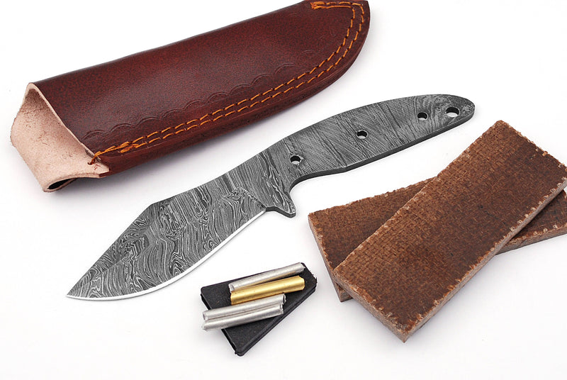 Damascus Knife Making Kit DIY Handmade Damascus Steel Includes Blank Blade, Pins, Leather Sheath, Handle Scales for Knife Making Supplies by ColdLand | NB121 - ColdLand Knives